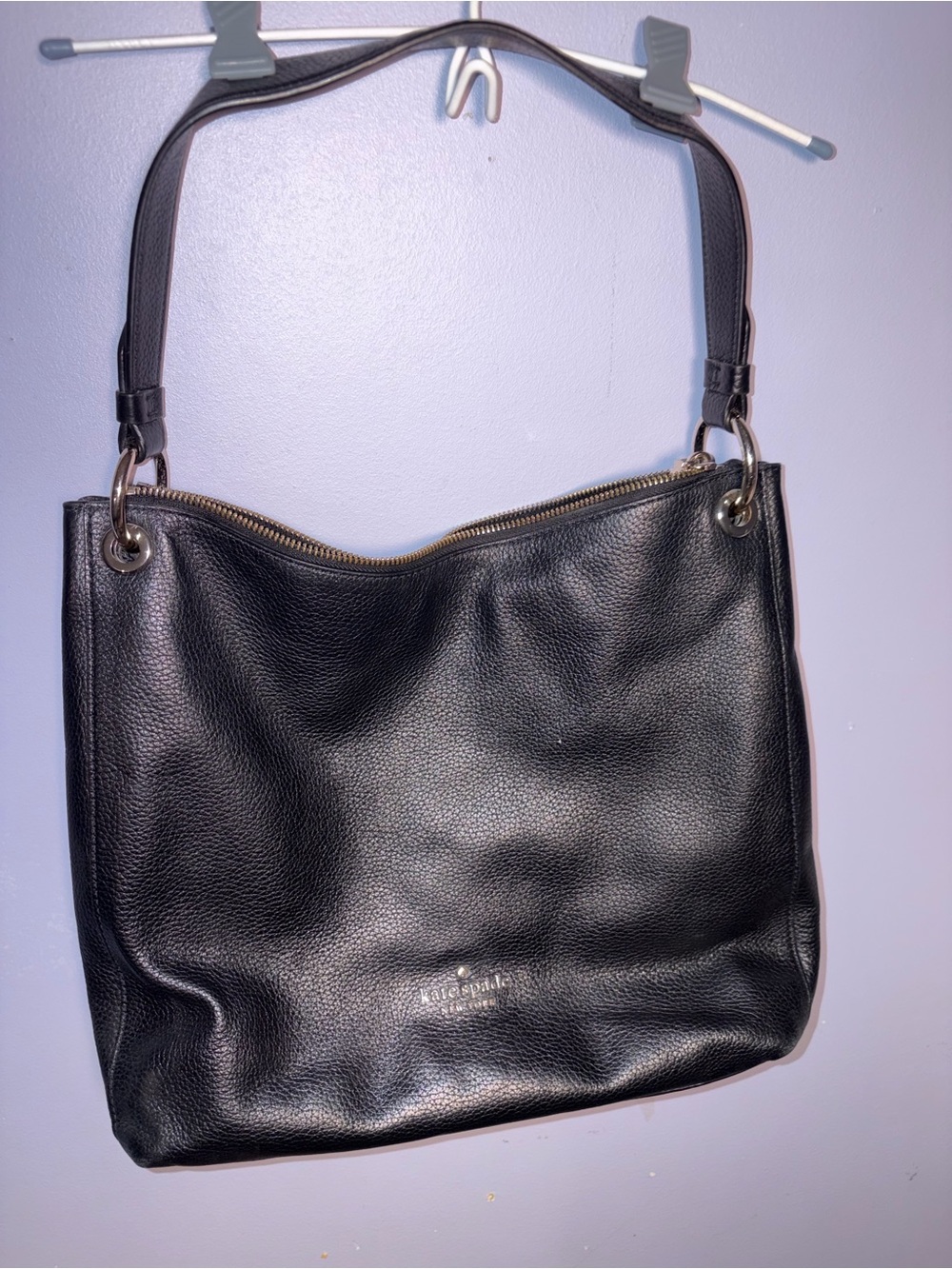 kate spade Black Pebbled Leather Shoulder Bag with Gold Hardware